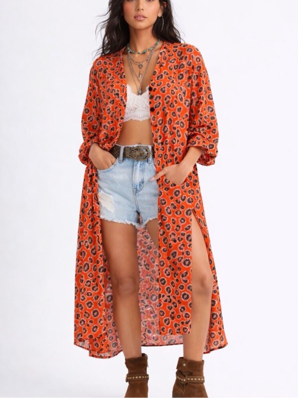 Free people C'es Moi orange leopard print maxi top Size XS